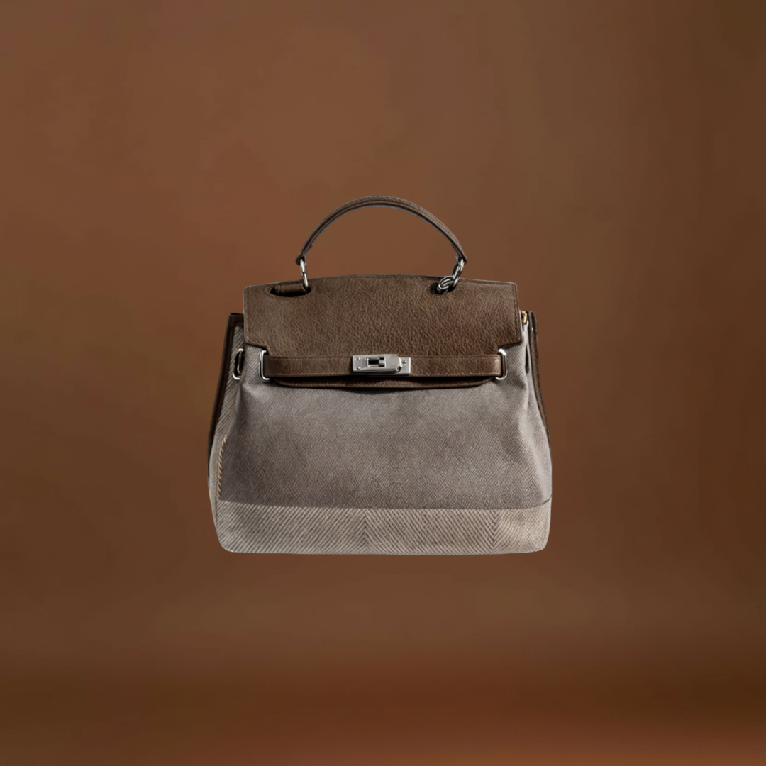 Boriska - Vászon táska tehénbőrből