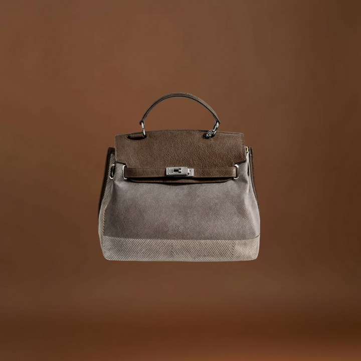 Boriska - Vászon táska tehénbőrből