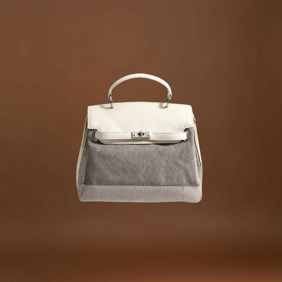 Boriska - Vászon táska tehénbőrből