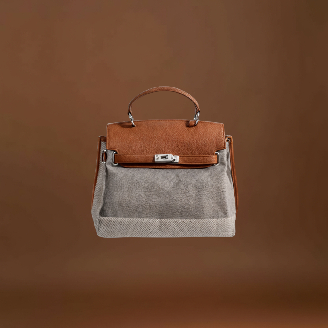 Boriska - Vászon táska tehénbőrből