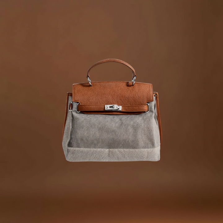 Boriska - Vászon táska tehénbőrből