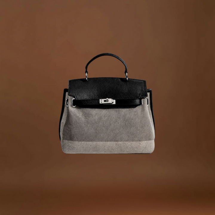 Boriska - Vászon táska tehénbőrből