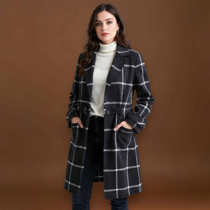 Valeria | Elegáns Kockás Gyapjú Kabát