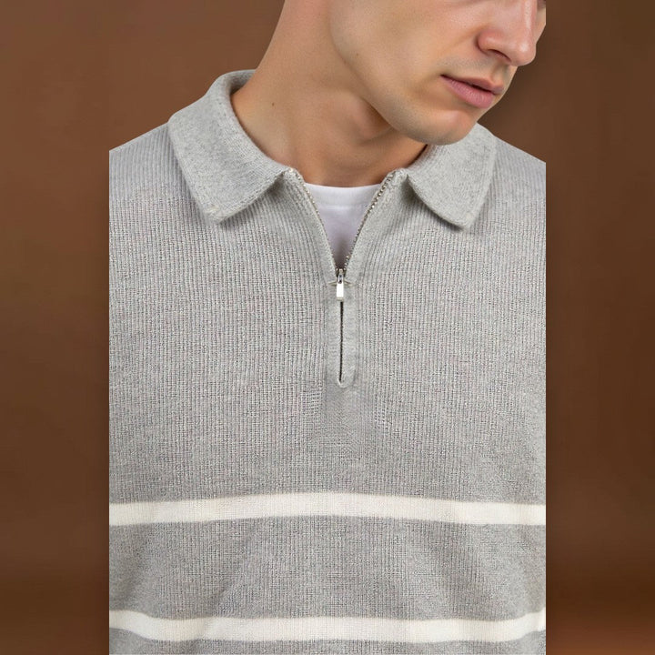 Bence - Fél cipzáros csíkos pulóver