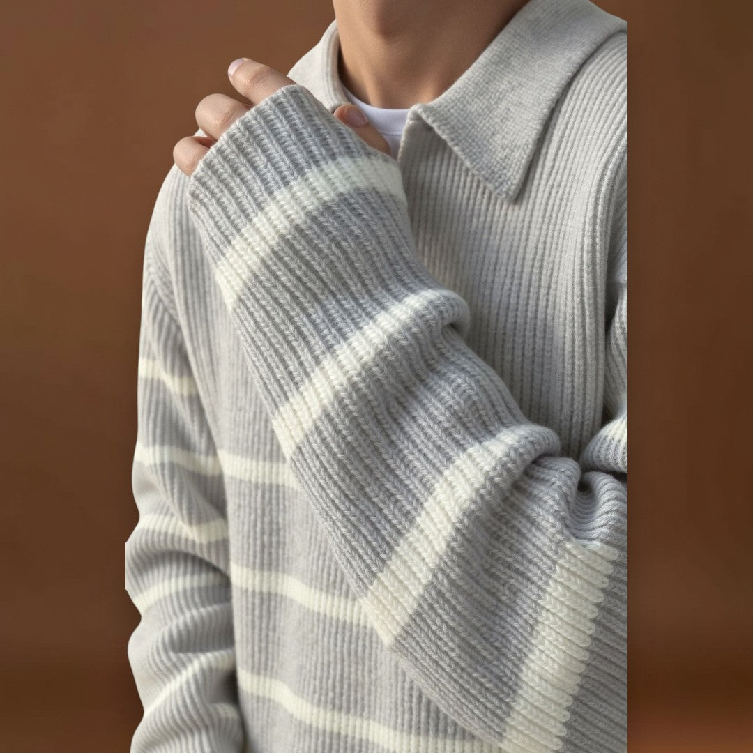 Bence - Fél cipzáros csíkos pulóver