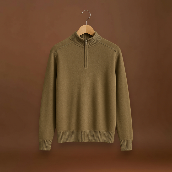 Pulóver - Fél cipzárral, magas gallérral és rugalmas anyaggal