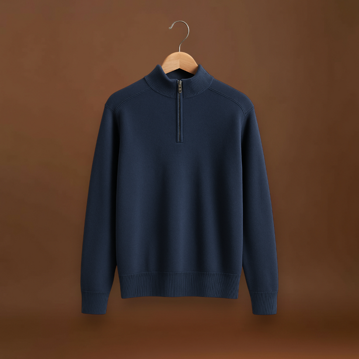 Pulóver - Fél cipzárral, magas gallérral és rugalmas anyaggal