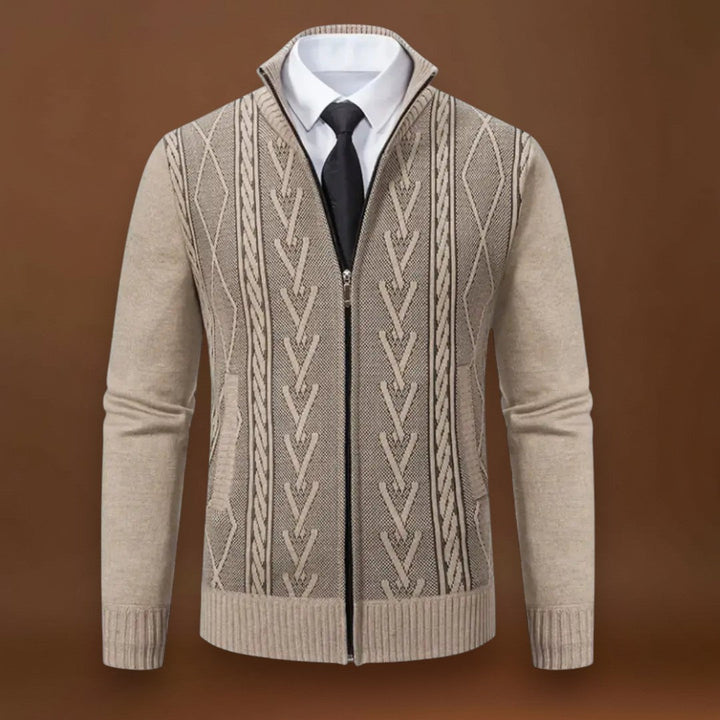 Gellért - Kötött Pulóver Elülső Cipzárral és Bordás Szegéllyel