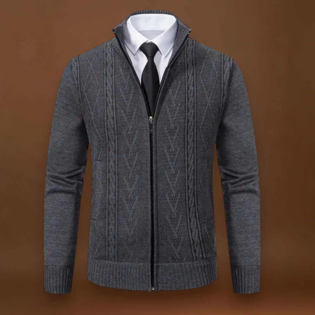 Gellért - Kötött Pulóver Elülső Cipzárral és Bordás Szegéllyel