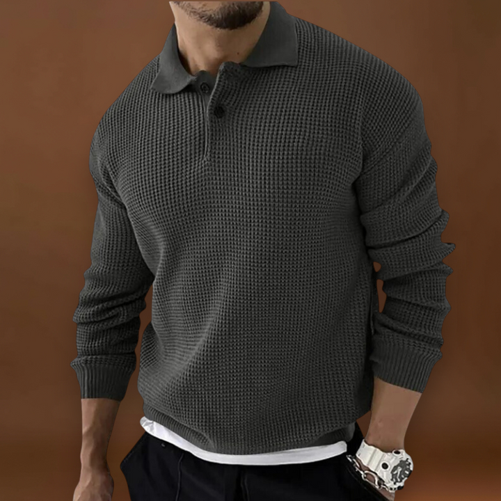 Ferenc - Texturált Waffle Polo Pulóver