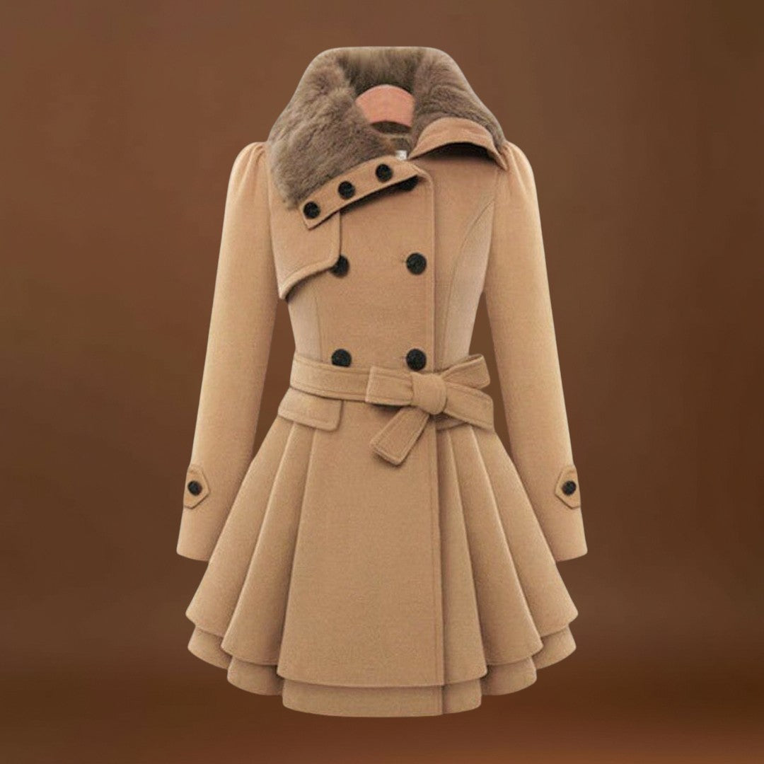 Kirilla - Elegáns Kabát Műszőrme Gallérral