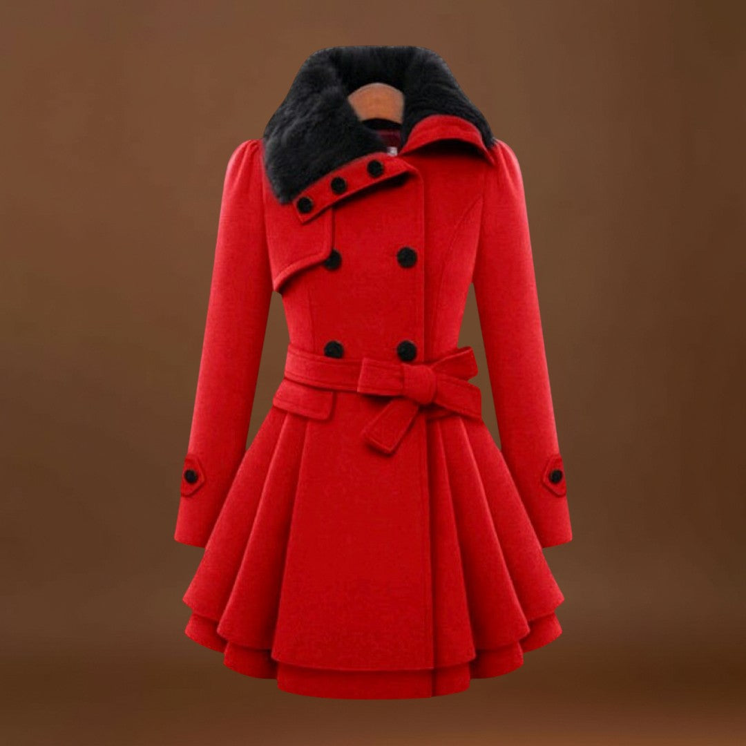 Kirilla - Elegáns Kabát Műszőrme Gallérral
