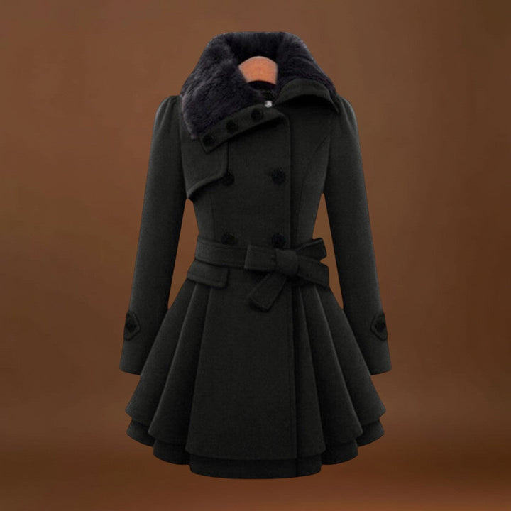 Kirilla - Elegáns Kabát Műszőrme Gallérral