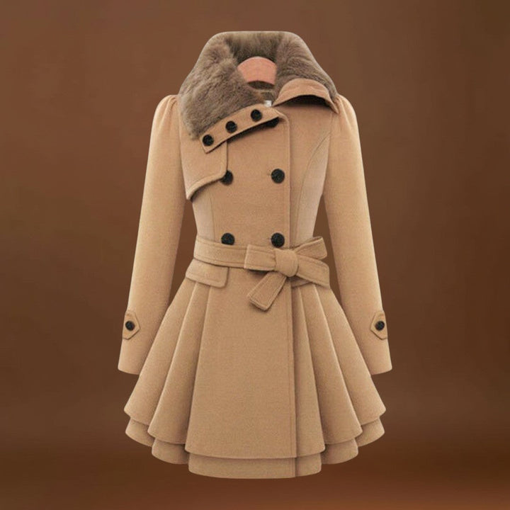 Kirilla - Elegáns Kabát Műszőrme Gallérral