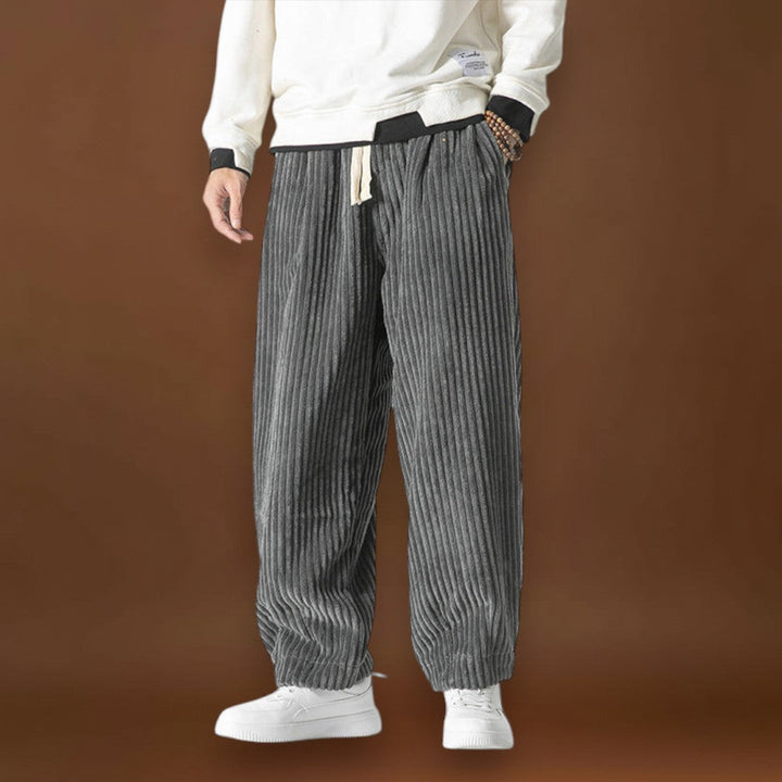 Hadnagy - Csíkos bársony nadrág Szürke Fekete