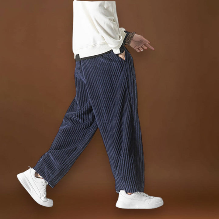 Gerváz - Csíkos bársonynadrág szürke és tengerészkék