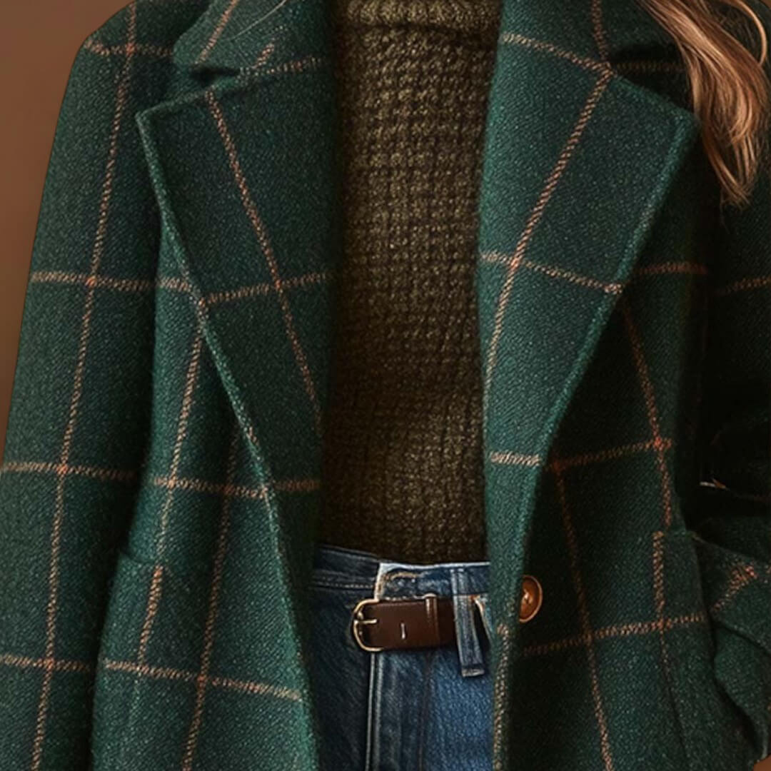 Valeria | Elegáns Kockás Gyapjú Kabát