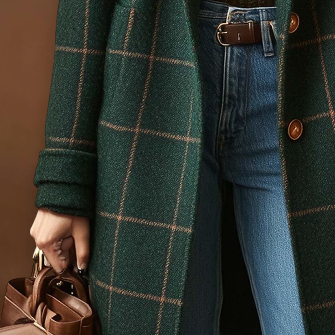 Valeria | Elegáns Kockás Gyapjú Kabát