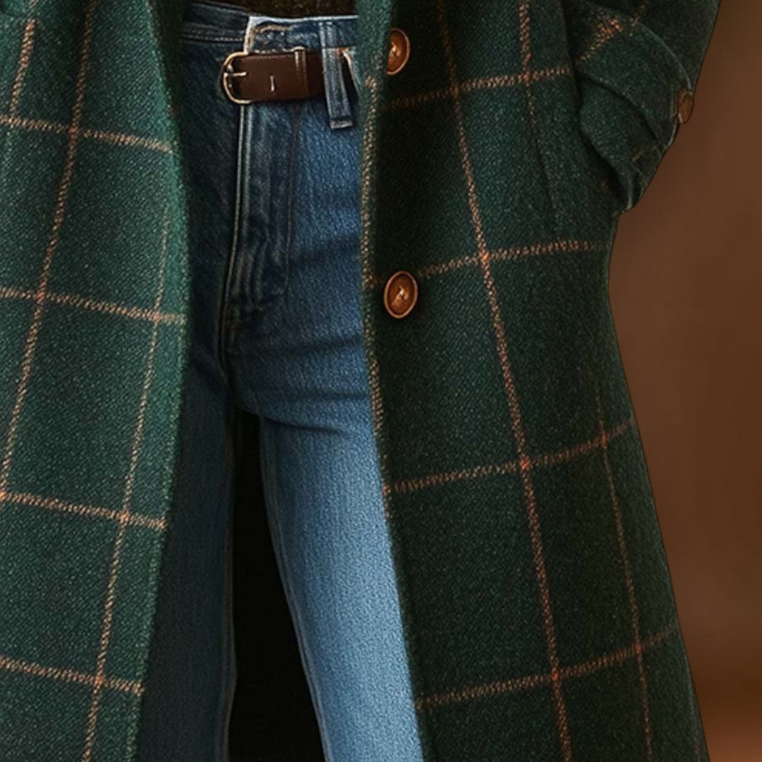 Valeria | Elegáns Kockás Gyapjú Kabát